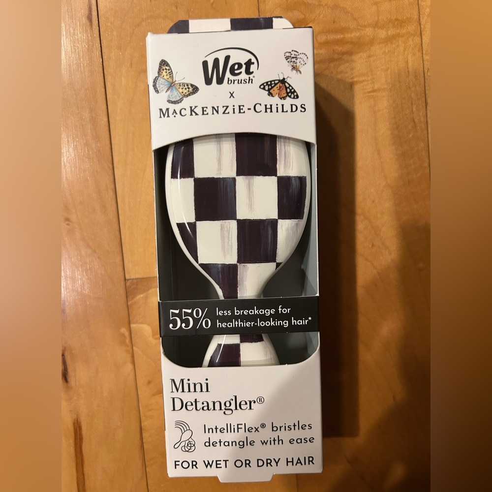MacKenzie-Childs Wet Brush Checkerboard Mini Detangler Hair Brush Courtly Check